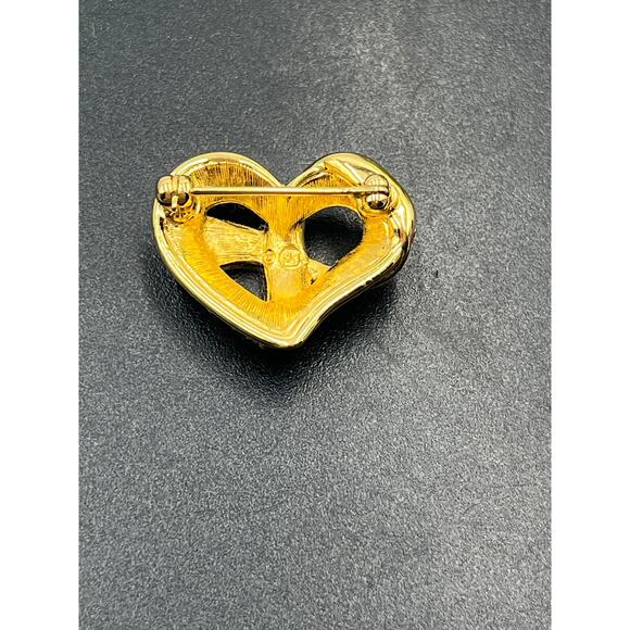 Swarovski Signed SWAN Goldtone Crystals Breast Cancer Ribbon Hope & Heart Brooch - Picture 5 of 6